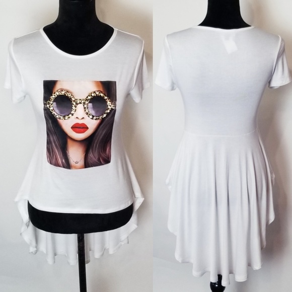 High Low Tee Shirt  With Faux Diamond Accent - Picture 2 of 6